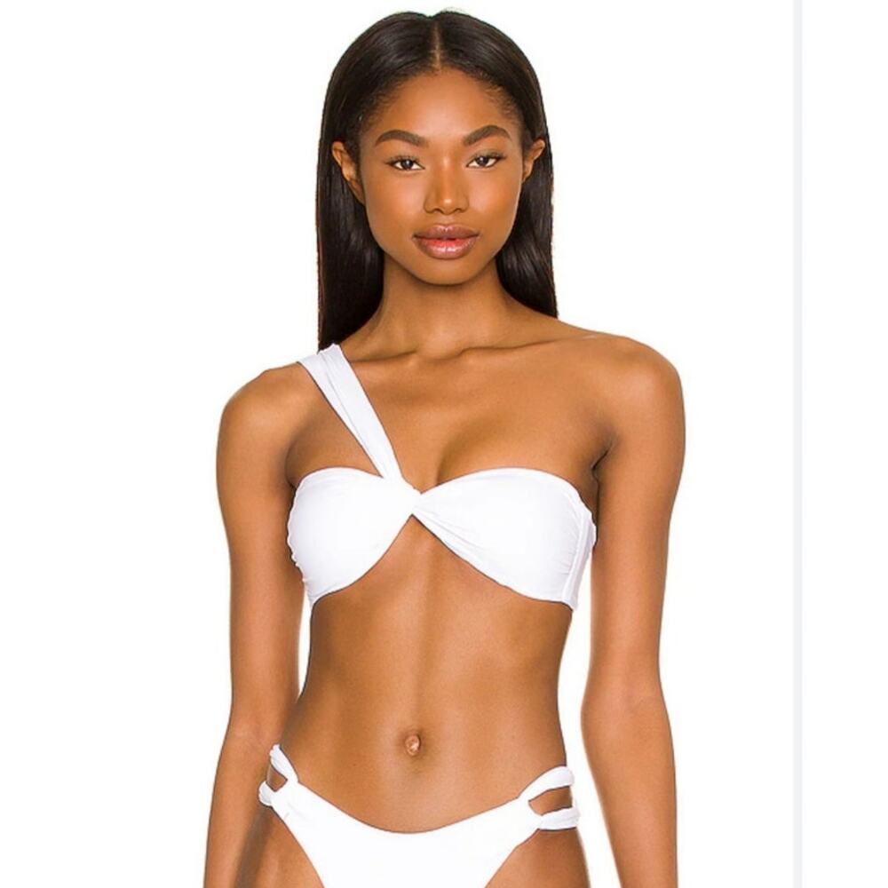 L*Space Mick Bikini Top in White Size Small One Shoulder NWT